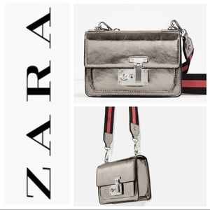 Zara metallic silver purse with pink strap